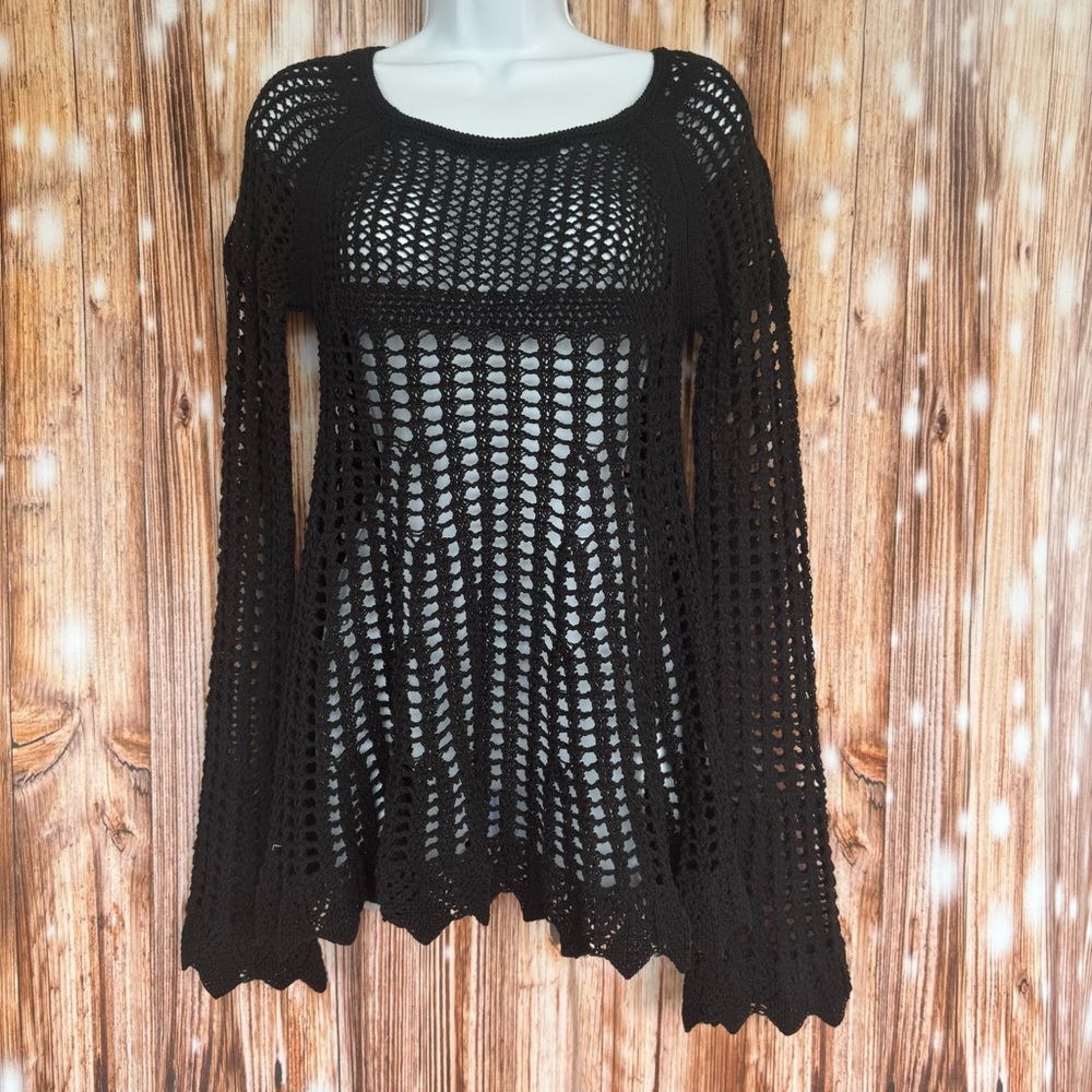 Poof Black Crochet Long Sleeve Top